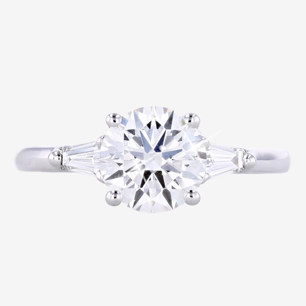 18ct White Gold Real Diamond Lab-Grown Ring, Solitaire + Baguettes 2.00ct 