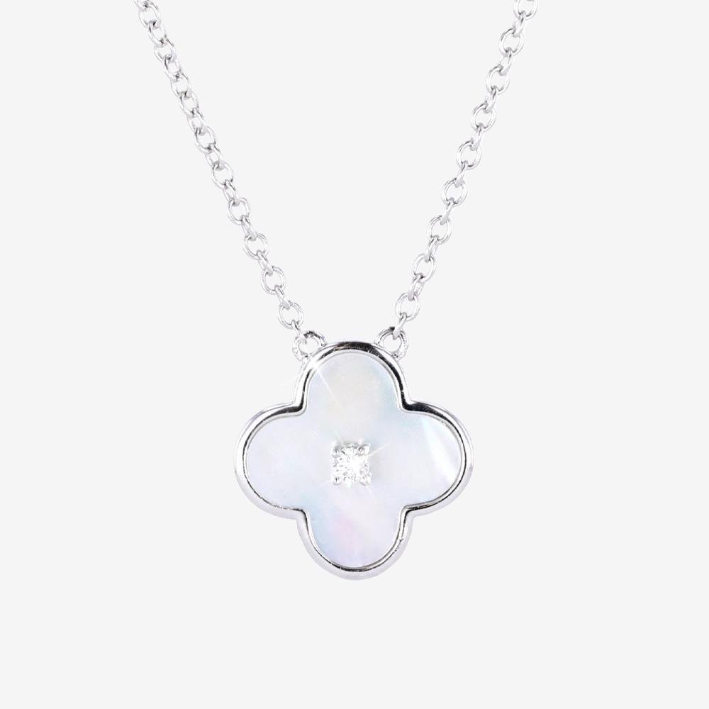 Silver Real Lab Grown Diamond Mother Of Pearl Necklace